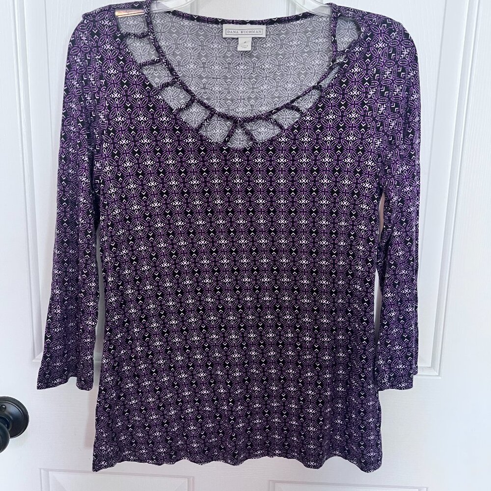 Dana Buchman Purple & BLK Quarter Sleeve Shirt